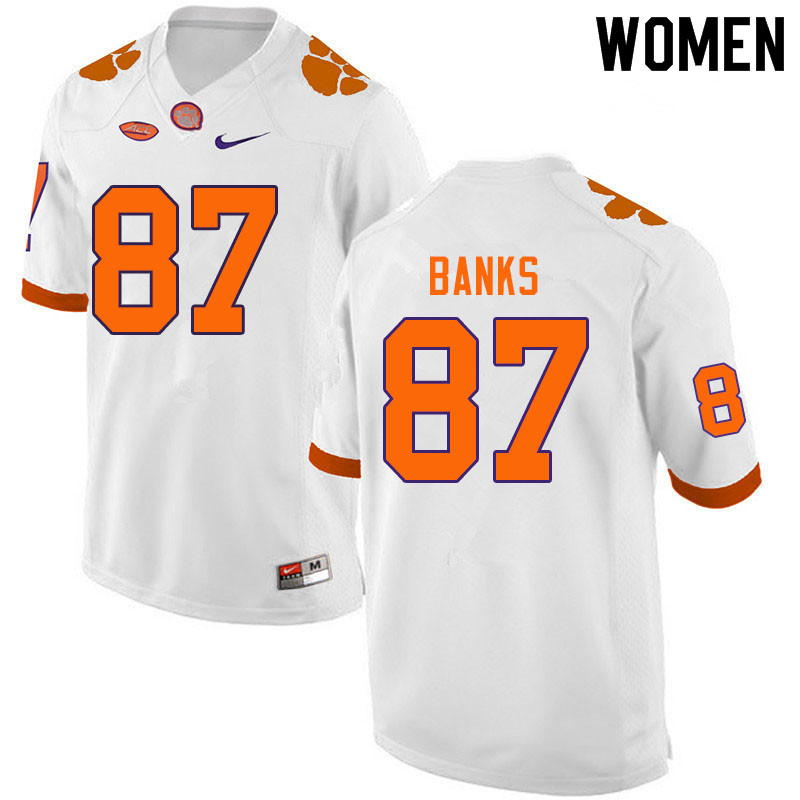 Women #87 J.L. Banks Clemson Tigers College Football Jerseys Sale-White - Click Image to Close